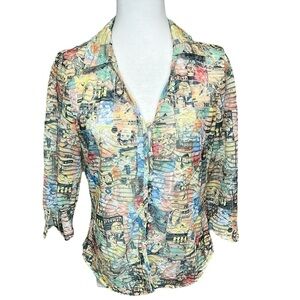 Lady’s Image Delaware Graphic 3/4 Sleeve Button Down Shirt